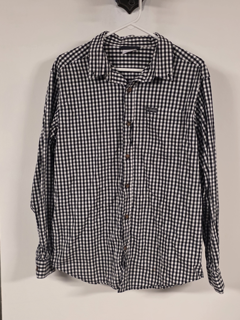 Columbia Black White Gingham Long Sleeve Button Down Shirt Size Large